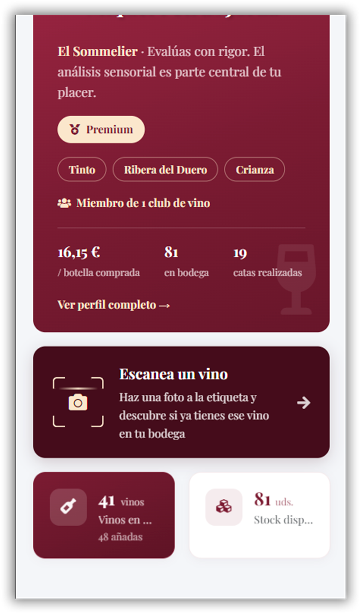 Panel de estadísticas de Cavirnículas en móvil